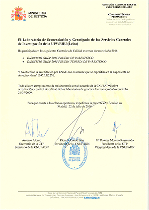 Certificate of the Ministry of Justice